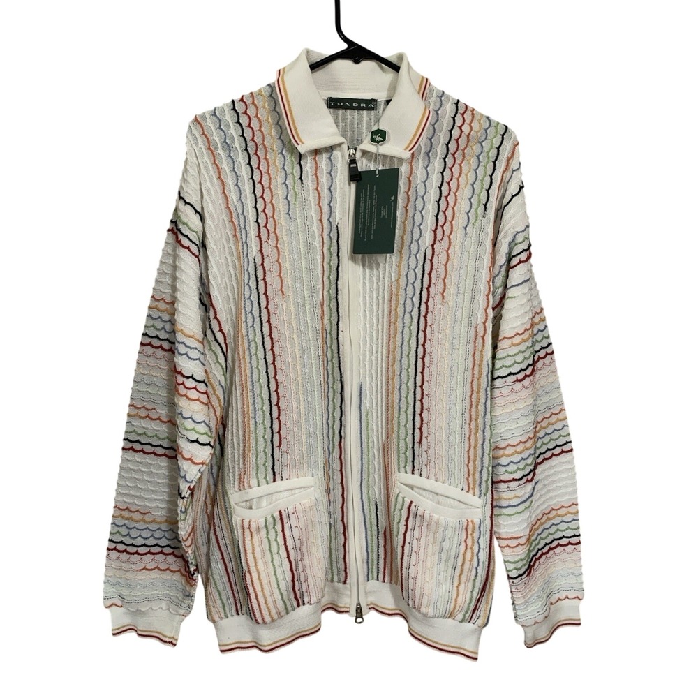 TUNDRA Dizzy Daisy Cardigan Men's L Cotton Blend Long Sleeve Full Zipper‎ NWT